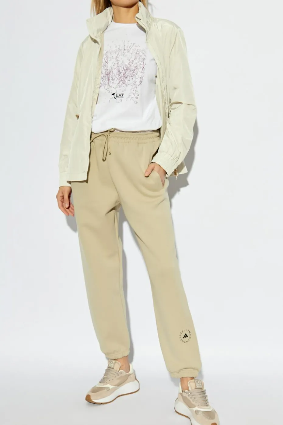 EA7 Emporio Armani cream Hooded jacket