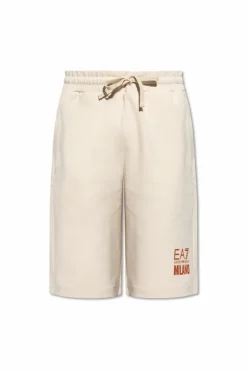EA7 Emporio Armani cream Shorts with printed logo