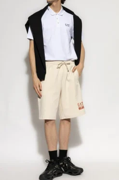 EA7 Emporio Armani cream Shorts with printed logo