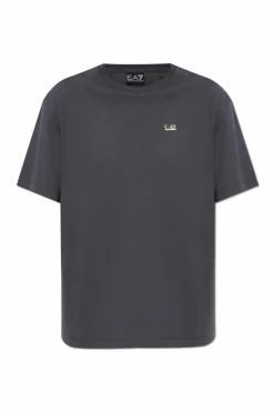EA7 Emporio Armani GREY T-shirt with an applique in the shape of a logo