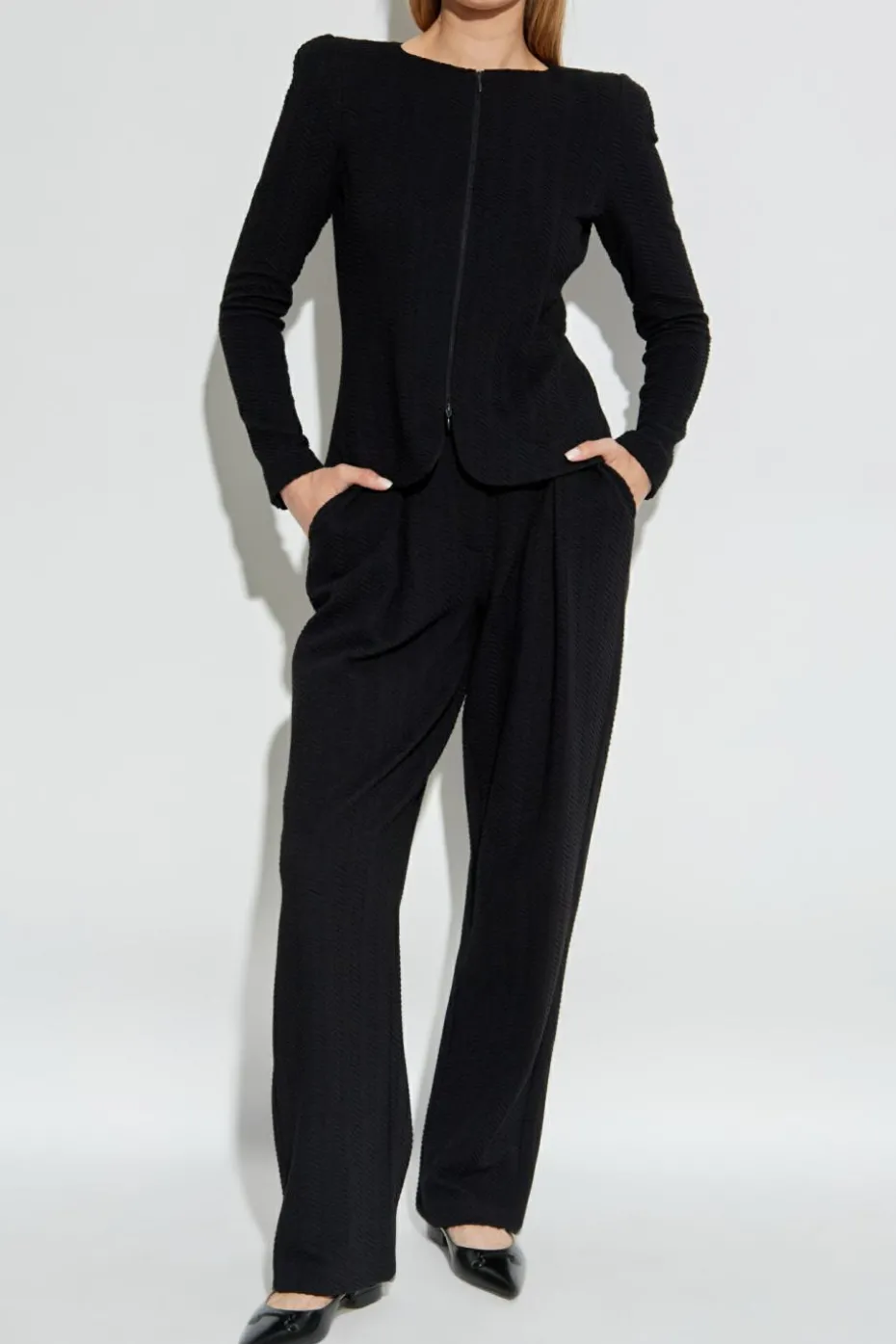 Emporio Armani BLACK Herringbone patterned trousers