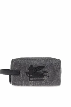 Etro BLACK Cosmetic bag with embroidered logo