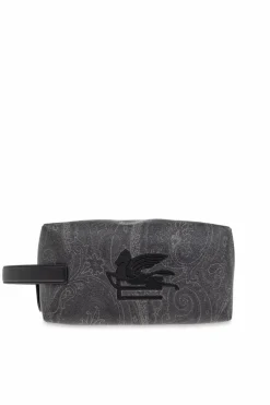 Etro BLACK Cosmetic bag with embroidered logo