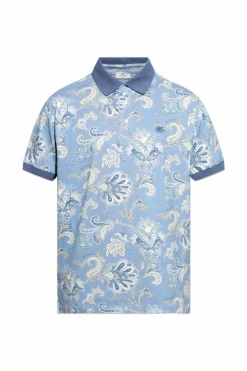 Etro BLUE Cotton polo shirt with decorative pattern