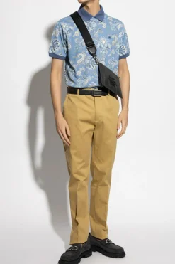 Etro BLUE Cotton polo shirt with decorative pattern