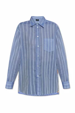 Etro BLUE Shirt made of combined fabrics
