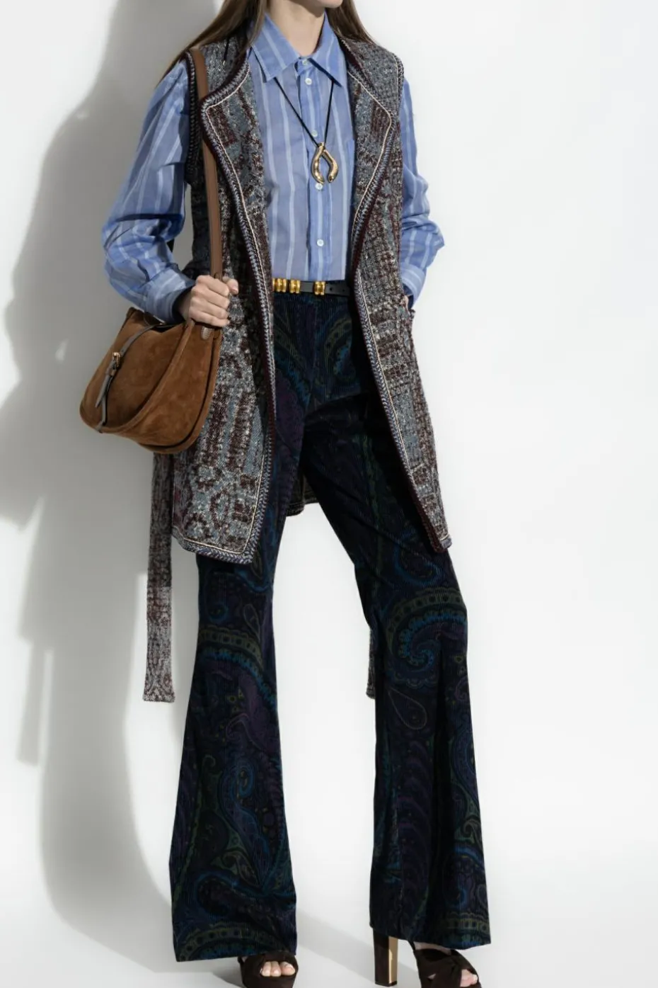 Etro BLUE Shirt made of combined fabrics
