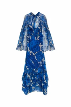 Etro BLUE Silk dress with ruffles