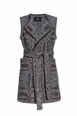 Etro BLUE Vest with a waist belt