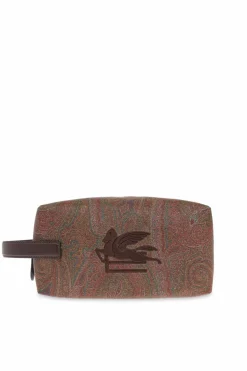 Etro BROWN Cosmetic bag with embroidered logo