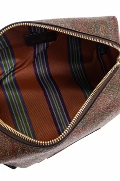 Etro BROWN Cosmetic bag with embroidered logo