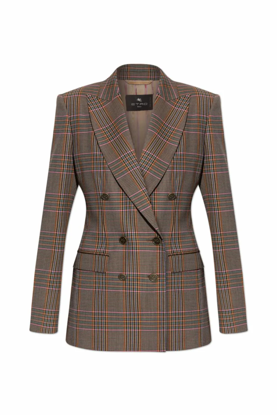 Etro BROWN Double-breasted blazer with check pattern