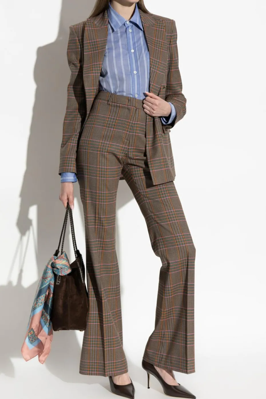 Etro BROWN Double-breasted blazer with check pattern