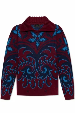 Etro BURGUNDY Patterned sweater with collar