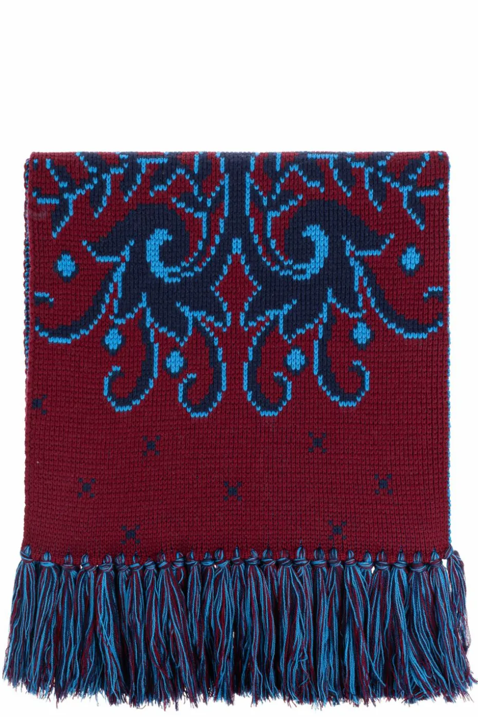Etro BURGUNDY Wool scarf with fringes