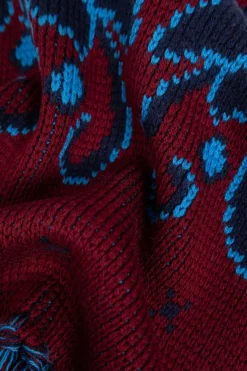 Etro BURGUNDY Wool scarf with fringes