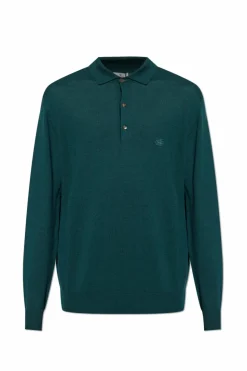 Etro GREEN Wool long-sleeve polo
