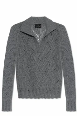Etro GREY Cashmere sweater with collar