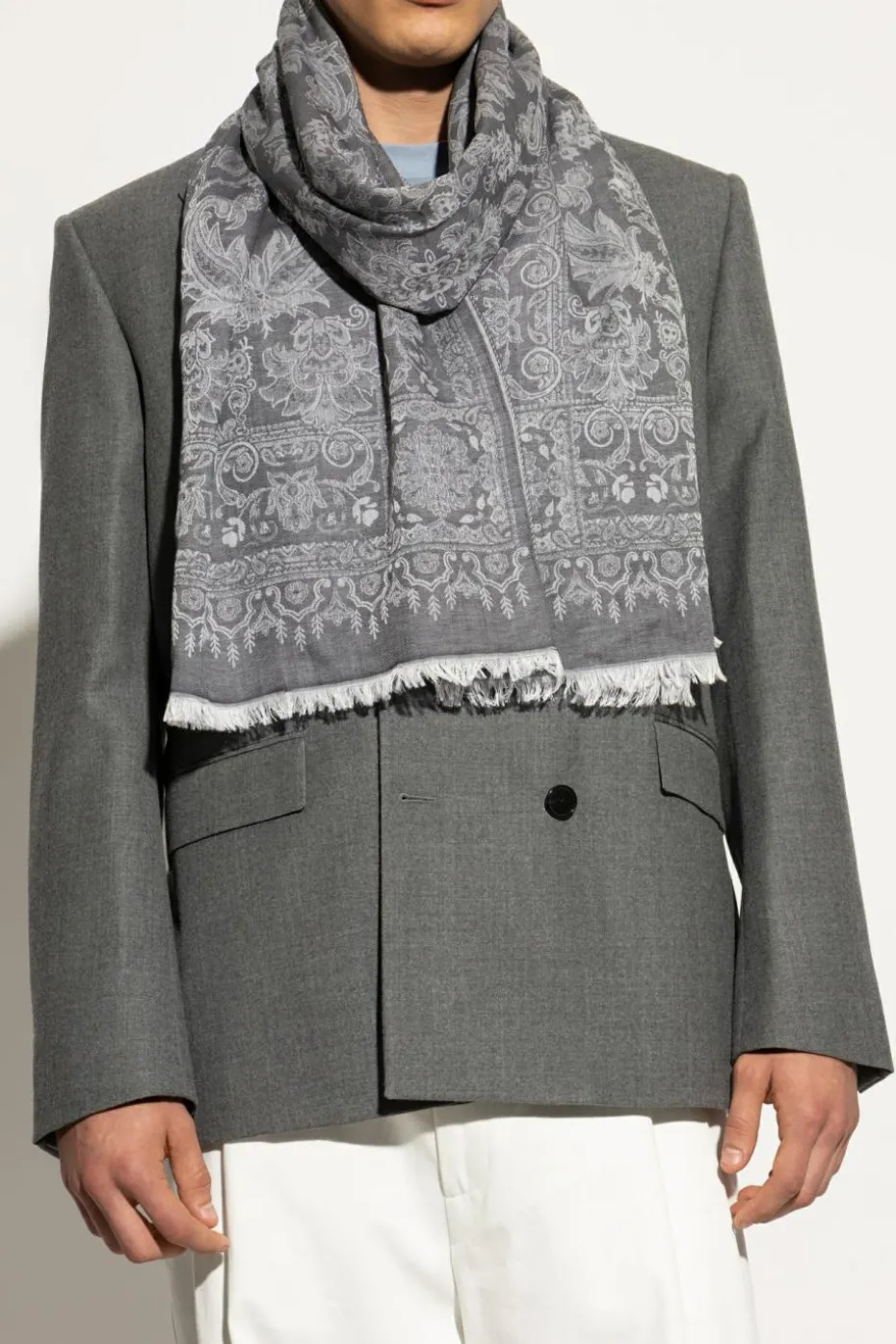 Etro GREY Scarf with a decorative pattern