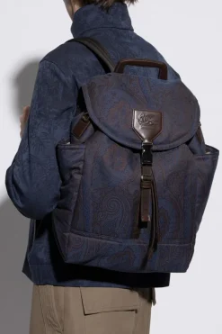 Etro NAVY BLUE Backpack with 'paisley' motif