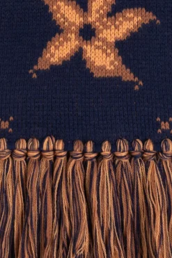 Etro NAVY BLUE Wool scarf with fringes