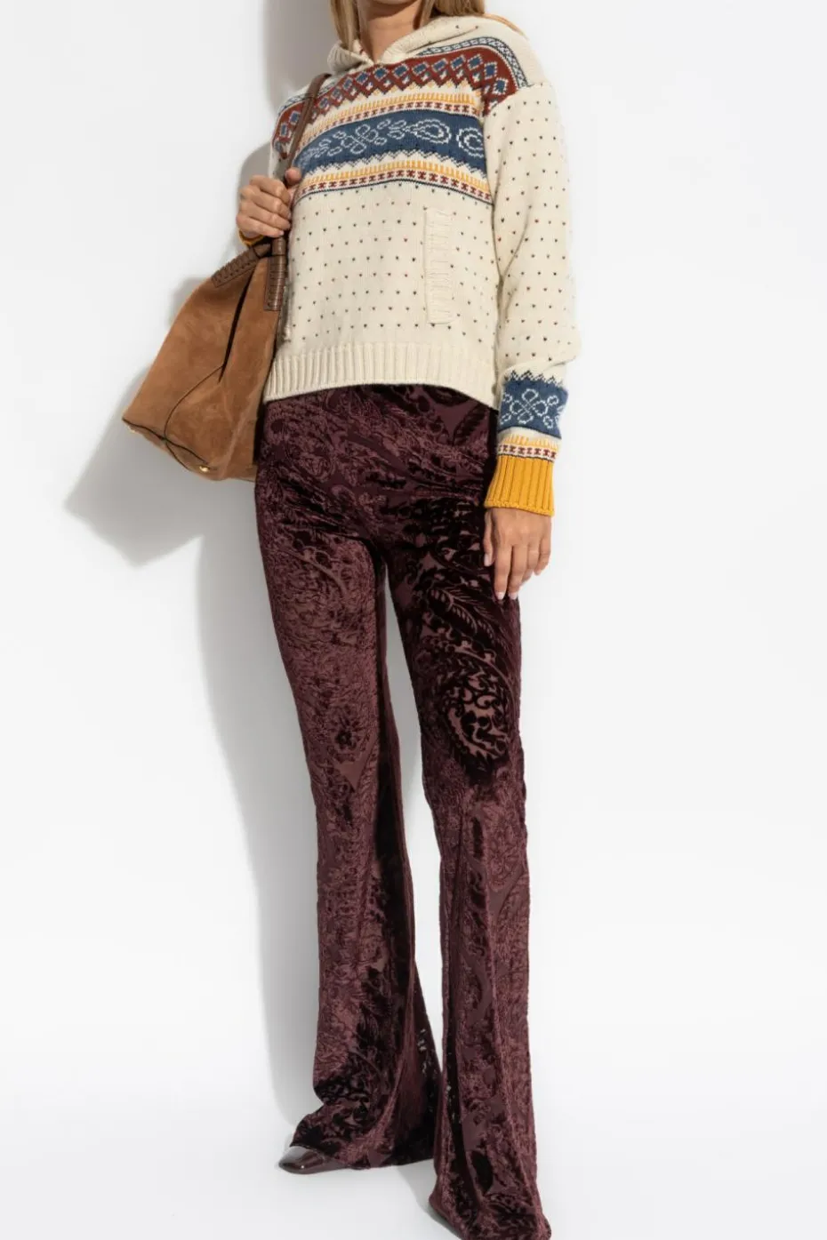 Etro PURPLE Trousers with a velvet pattern