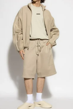 Fear Of God Essentials beige Sweat shorts with side stripes