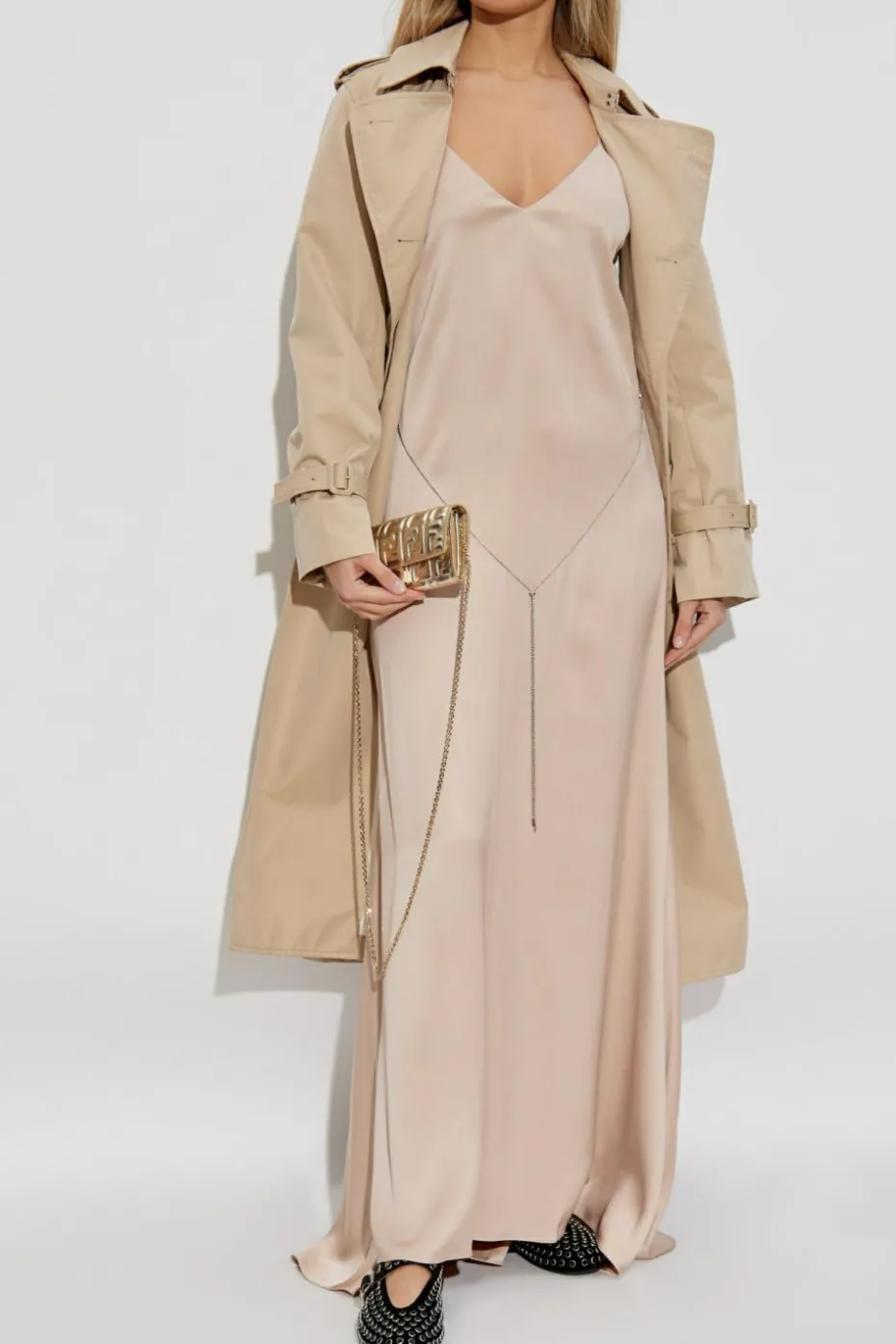 Fendi beige Silk dress with belt