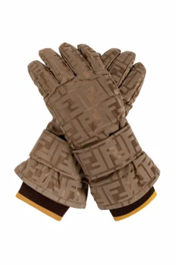 Fendi beige Ski gloves with monogram