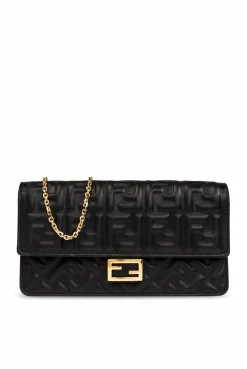 Fendi BLACK ‘Baguette’ wallet with chain