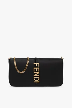 Fendi BLACK ’Fendigraphy’ wallet with chain
