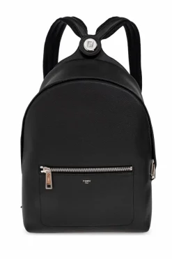 Fendi BLACK Leather backpack with logo