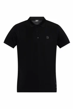 Fendi BLACK Polo shirt with an appliqué in the shape of a logo