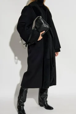 Fendi BLACK Wool coat with fur collar