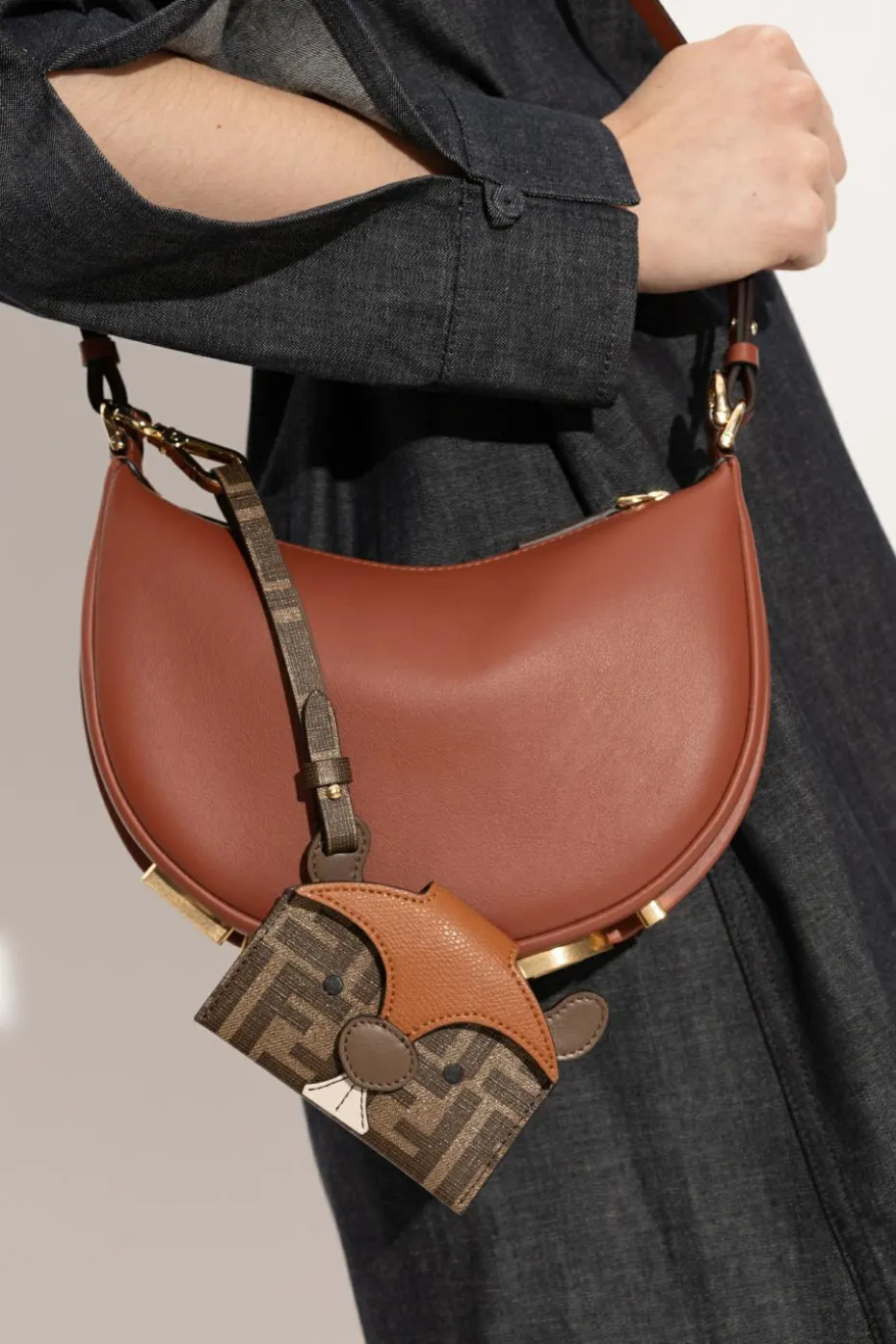 Fendi BROWN Card case with wrist strap