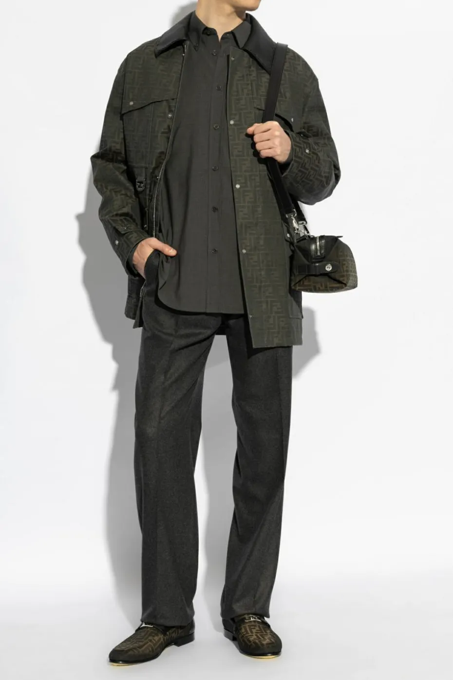 Fendi BROWN Jacket with leather collar