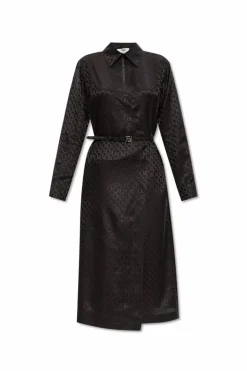 Fendi BROWN Silk dress with belt