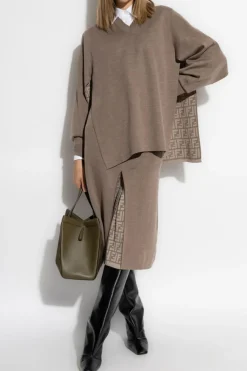 Fendi BROWN Sweater with side slits