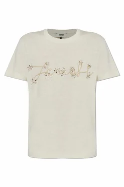 Fendi cream T-shirt with shimmering appliqués