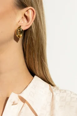 Fendi GOLD Brass shell-shaped earrings