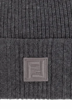 Fendi GREY Wool hat with logo patch