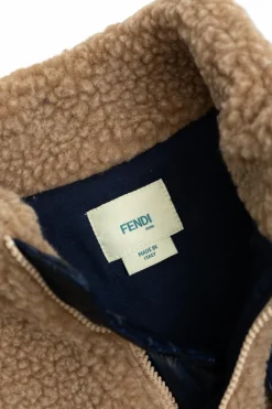 Fendi Kids beige Fur jacket with pocket