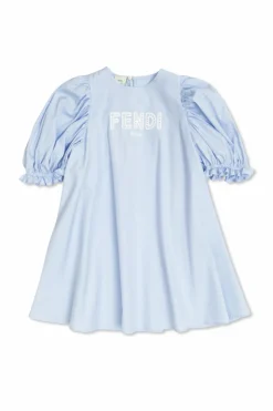 Fendi Kids BLUE Cotton dress with embroidered logo