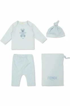 Fendi Kids BLUE Set: cap, long-sleeve t-shirt, and trousers
