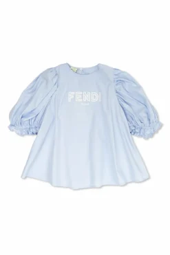 Fendi Kids BLUE Top with embroidered logo