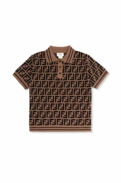 Fendi Kids BROWN Monogrammed polo shirt