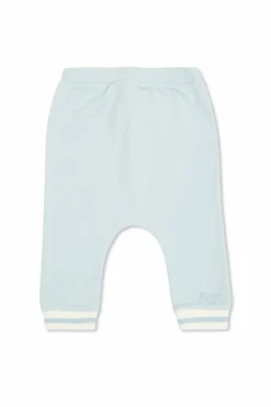 Fendi Kids light blue Cotton trousers with embroidered logo
