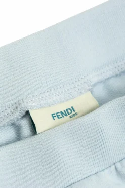 Fendi Kids light blue Cotton trousers with embroidered logo
