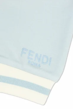 Fendi Kids light blue Cotton trousers with embroidered logo