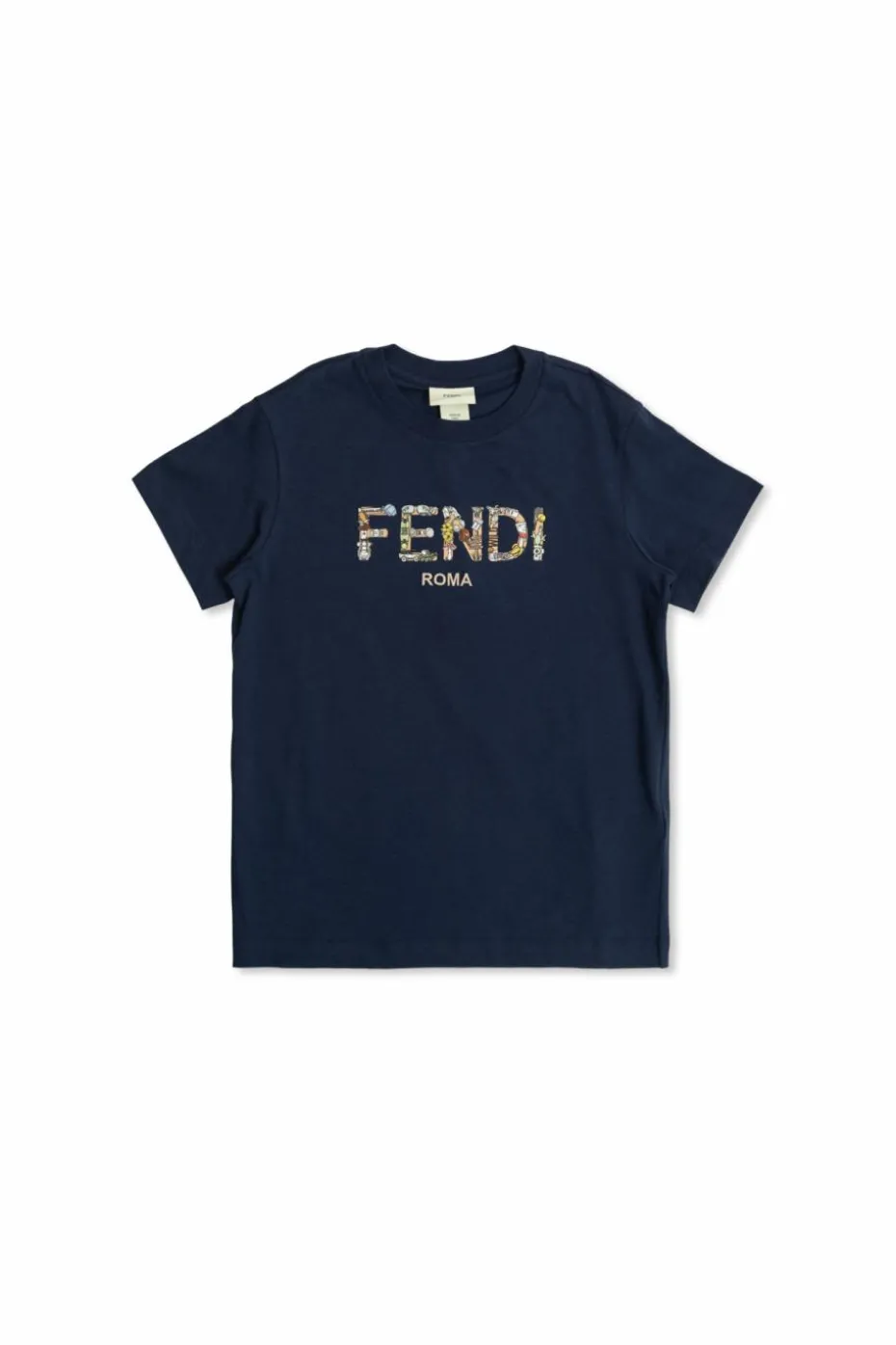 Fendi Kids NAVY BLUE T-shirt with a colorfully printed logo